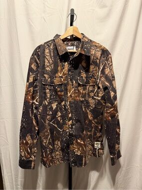 Butter Goods Waxed Cotton Washed Camo Button-Up Shirt Size Large Relaxed Fit